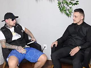 Overwhelmed by debt the entrepreneur feels heartbroken offering his tattooed lingerie wife to the loan shark in part 1