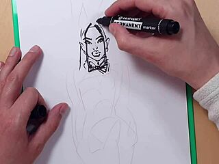 drawn hot sexy girl in latex quick sketch with markers