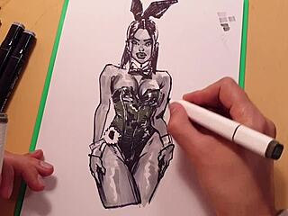 drawn hot sexy girl in latex quick sketch with markers