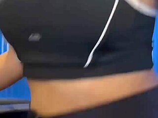 hot chick getting pussy trained in packed bathroom!