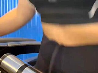 hot chick getting pussy trained in packed bathroom!