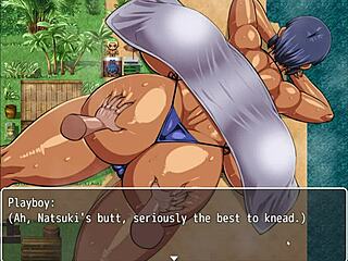 Tanned girl Natsuki drips wet in hentai game massage.
