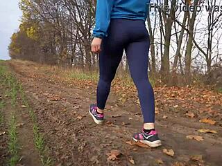 Milf with nice ass walking in tight pants, view from behind is stunning.