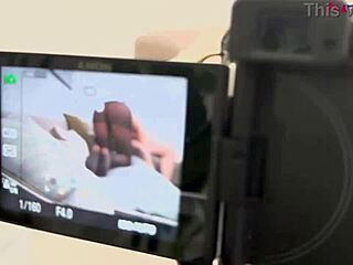 Busty milf creampied in cocktail dress during photoshoot