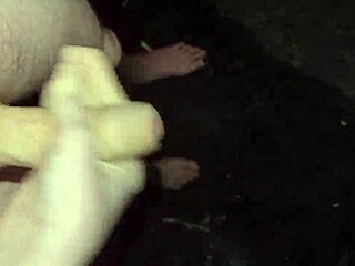 i was masturbaating outside at nite with my monster cock, so thrilling