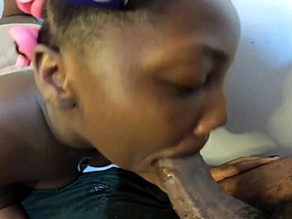 My huge black boobs swing during intense sucking on stepdaddy's cock