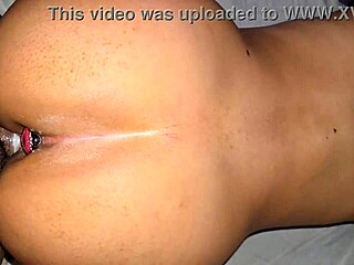 Doggystyle anal plug contrasts with interracial monster cock bending me over