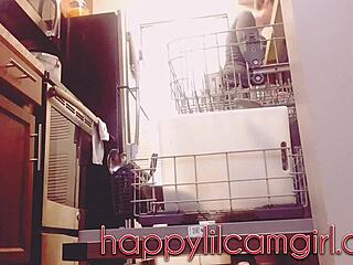 Girl ignores you while cleaning the kitchen, giantess recording this voyeur domination scene