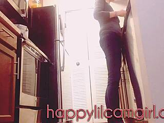 Girl ignores you while cleaning the kitchen, giantess recording this voyeur domination scene