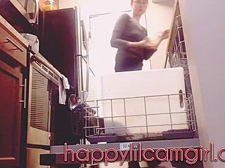 Girl ignores you while cleaning the kitchen, giantess recording this voyeur domination scene