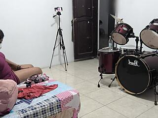 Sexy venezuelan housewife prepares her backpack for a holiday trip