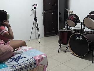 Sexy venezuelan housewife prepares her backpack for a holiday trip