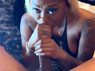 Pretty-Faced Ebony Gags on Big Black Cock in Hardcore POV Sucking with Facial Cumshot.