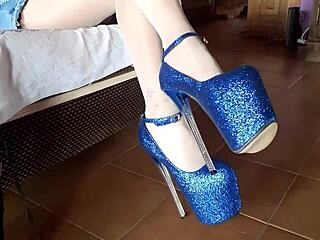 Those ankle boots paired with blue very high heels look stunning