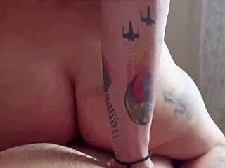 Blonde Latina with tattoos performs cowgirl riding in POV