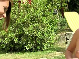 Blonde Shemale Plays New Outdoor Game With Adorable Lesbian Teen Shaved Pussy Muff Diving