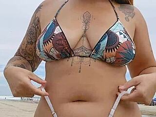 wearing panties on the beach to catch married men's eyes and find a good fuck