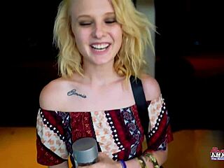 Petite blonde bonnie wolf rims and sucks tattooed cock before facial