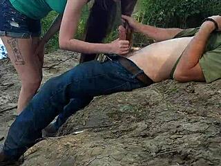 Hey, dawn dawson is sucking that monster cock in public with deepthroat and handjob action!