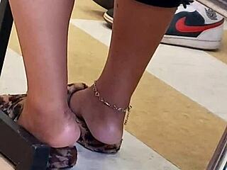 Hidden candid view of ebony teen's lightskin soles in black teen footage