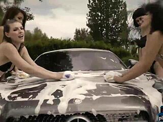 Playboy Babes In Hot Bikinis Wash Mercedes AMG GT Outdoors