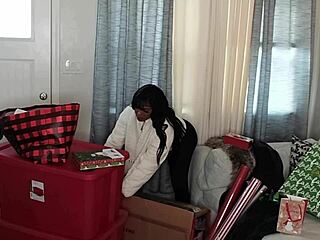 Black Step Son Receives Early Christmas Gift From Ebony Mother-In-Law In Solo Masturbation Session