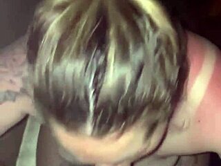 girlfriend in thong gives deepthroat blowjob with sunburn twist