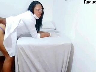 In a hospital setting, the sexy tattooed nurse and esthetician watch the patient's erection in lingerie while exploring anal fetish orgasm.