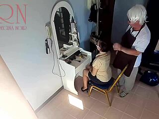 Hidden Camera In Nude Barbershop: Hairdresser Makes Lady Undress To Cut Her Hair