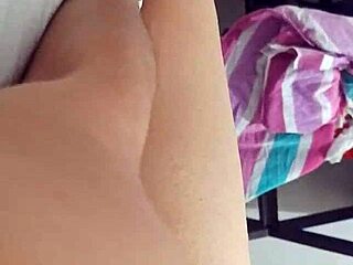 Young Amateur Fondles Neighbor's Big Cock And Masturbates Him When Alone At Home!