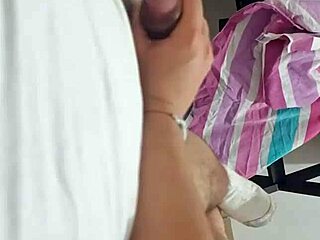 Young Amateur Fondles Neighbor's Big Cock And Masturbates Him When Alone At Home!