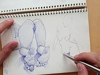 Quick sketch of latina in doggy-style foot fetish