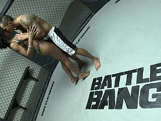 fucking this black milf with big tits pussy shaved hairless in mma ring with big black cock sexy action