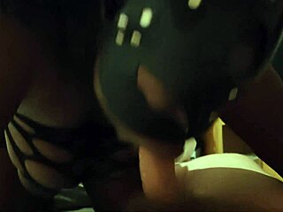 so this black wife in lingerie sucks a huge cock in the hotel room until cum in mouth