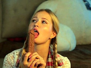 Pretty woman picks dildo for pussy