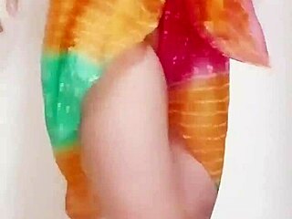 this desi hijra ladyboy does a nangi dance, then the mature milf shemale masturbates with natural tits in missionary style