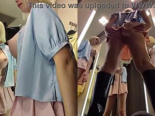 Hidden Camera Captures Upskirt View of Juicy Pussy in Dressing Room