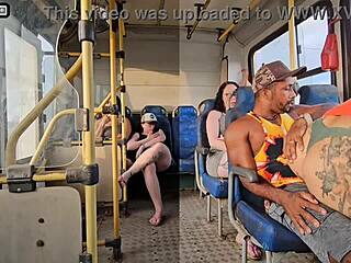 Замужняя брюнетка флиртует с черным незнакомцем в автобусе, кончается межрасовым трахом