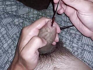 urethral masturbation using glasses temples on monster cock