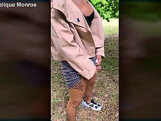 Lady dick pees in the park with shemale tranny