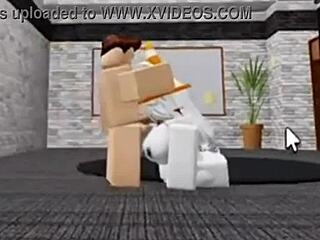 Slutty Roblox bunny girl sneaks into boys locker room and gets fucked hard