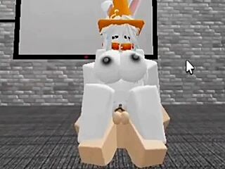 Slutty Roblox bunny girl sneaks into boys locker room and gets fucked hard
