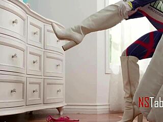 This cute teen is riding in cowgirl position, so much fun with costumes