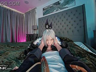 Asian Silver Wolf, suck that big cock hard in VR cosplay!