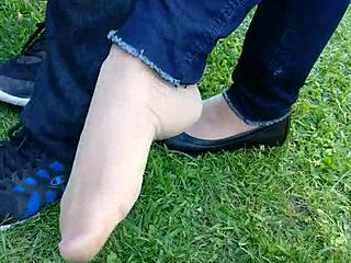 shoeplay and dipping with tan nylons and flats feels so sensual