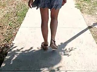 milf flashes naked ass on public street