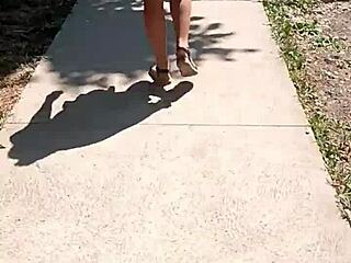 milf flashes naked ass on public street