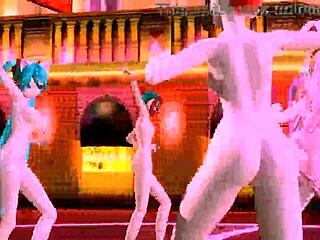 hatsune miku & megurine luka world end dancehall with big tits and cum