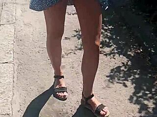 milf flashes naked ass on public street