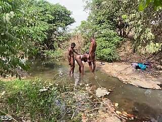 We took turns and fucked a bitch in the stream